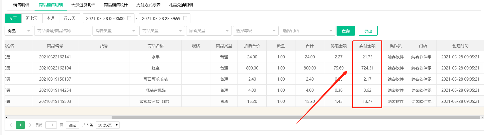 商品销售明细报表